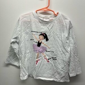 Zara Kids Girls White Long Sleeve Ballet Graphic Tee Size 4-5 Years Old